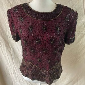 Papell boutique ladies beaded evening blouse. Vintage size M.